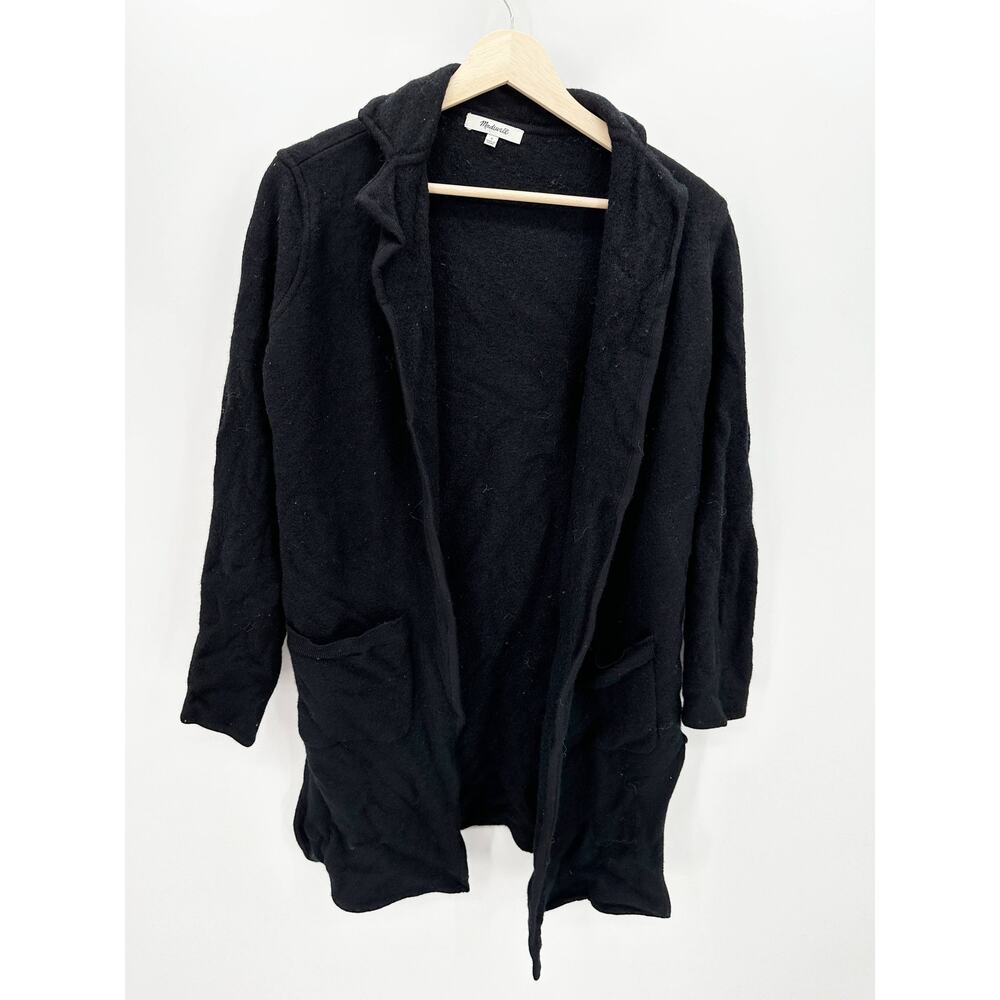 Madewell Camden Black Boiled Wool Long Sleeves Open Front Sweater Coat Women's S